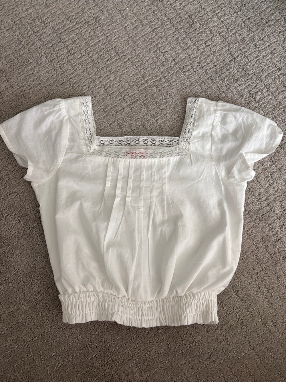 Girl’s White Square Neck Peasant Top